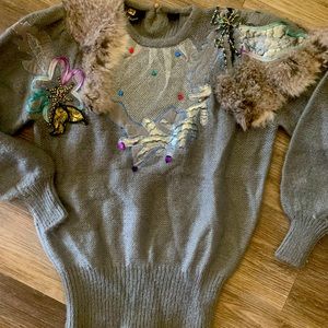 Fully fashion brand mohair and real fur sweater truly unique and beautiful